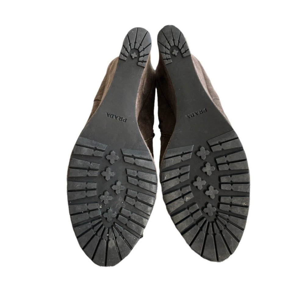 PRADA BROWN SUEDE WEDGE HEEL SIDE ZIPPER ANKLE BOOTS Sz 38.5M MADE IN ITALY‎ - Picture 3 of 4